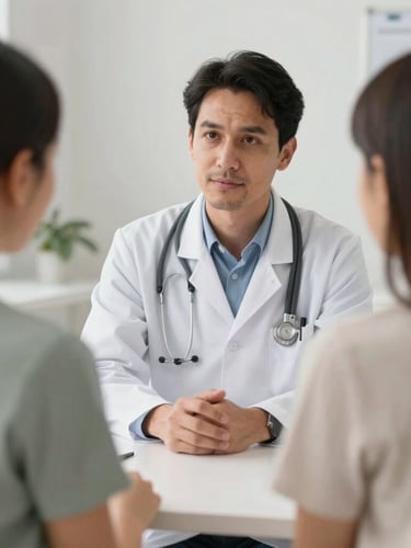 Médica conversando com paciente em uma clínica